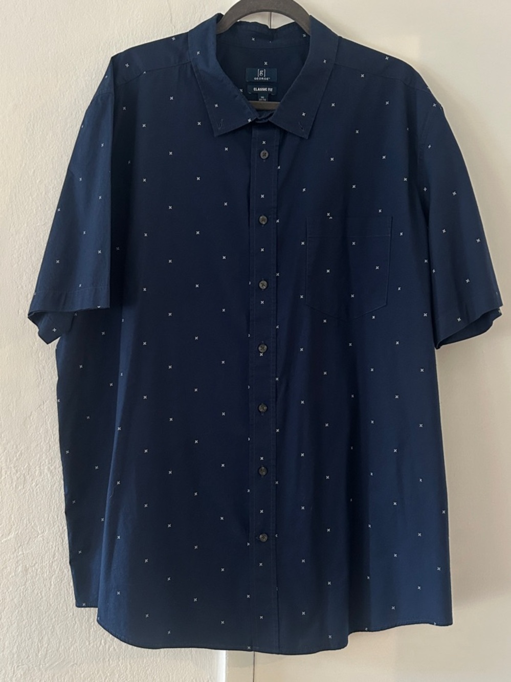 George Navy Short-Sleeve Button-Down Shirt with Micro Cross Print Classic Fit 3X
